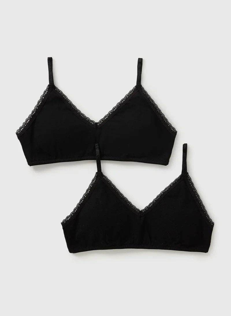 ماتلان طقم قطعتين للبنات بلون أسود مبطن كروب توب